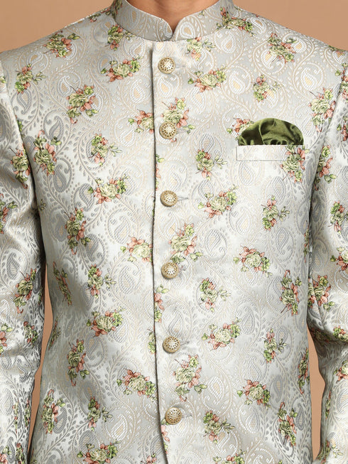 Men's Light Green Woven Jodhpuri