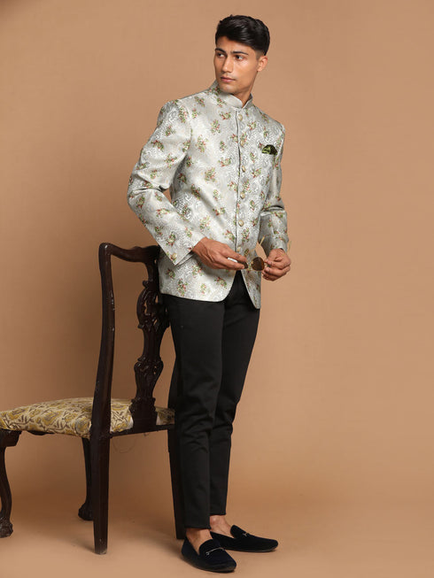 Men's Light Green Woven Jodhpuri