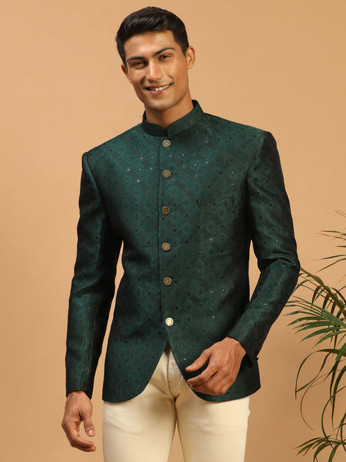 Men's Green Silk Blend Jaccard Jodhpuri