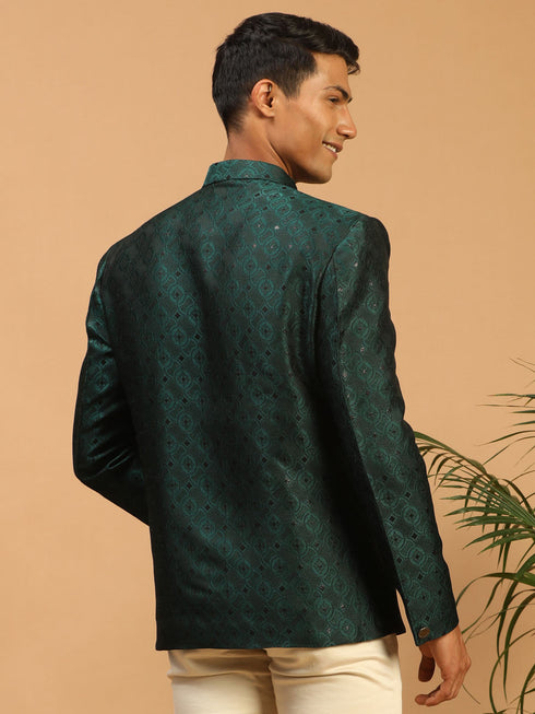 Men's Green Silk Blend Jaccard Jodhpuri
