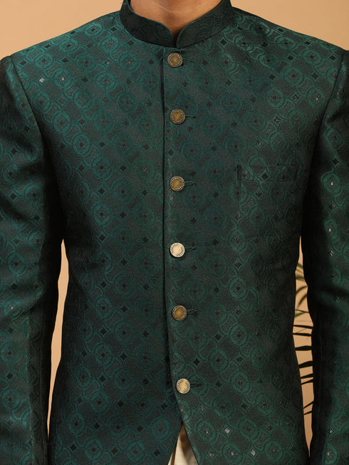 Men's Green Silk Blend Jaccard Jodhpuri