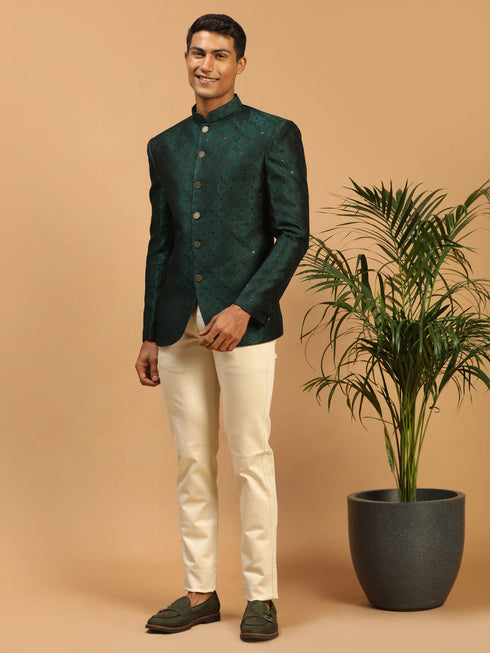 Men's Green Silk Blend Jaccard Jodhpuri