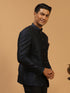 Men's Navy Blue Silk Blend Jaccard Jodhpuri