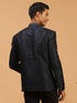 Men's Navy Blue Silk Blend Jaccard Jodhpuri