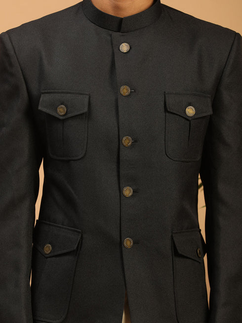 Men's Black Four Pockets Jodhpuri