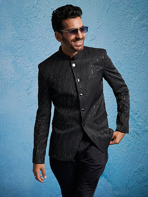 Men's Black Sequined Jodhpuri