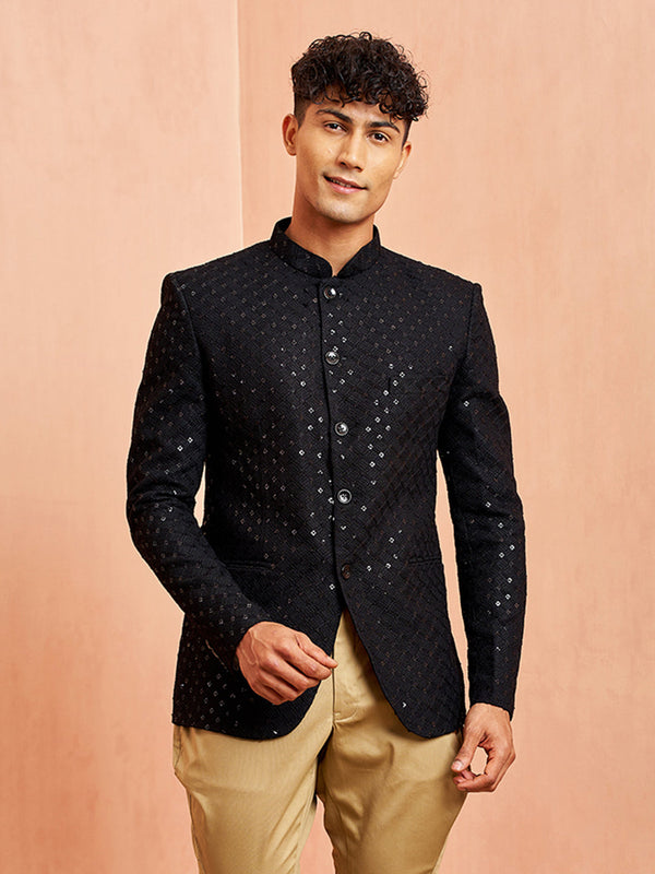Men's Black Jodhpuri with Chiku Breeches Set