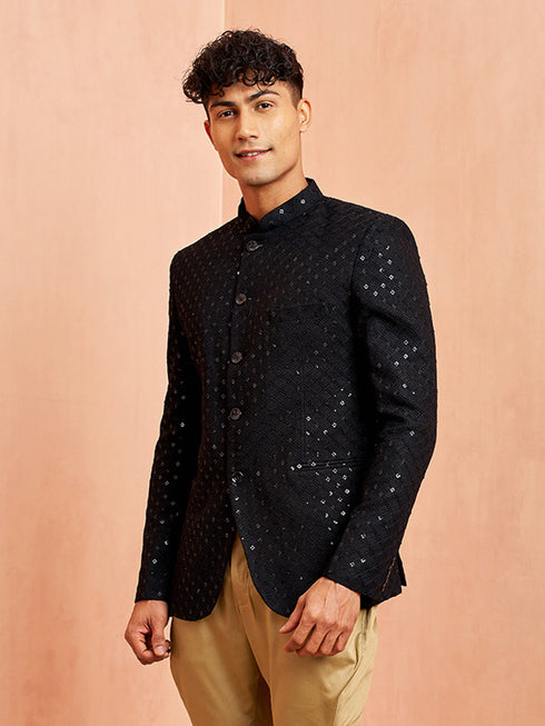 Men's Black Jodhpuri with Chiku Breeches Set