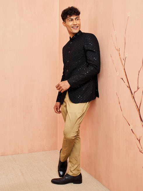 Men's Black Jodhpuri with Chiku Breeches Set