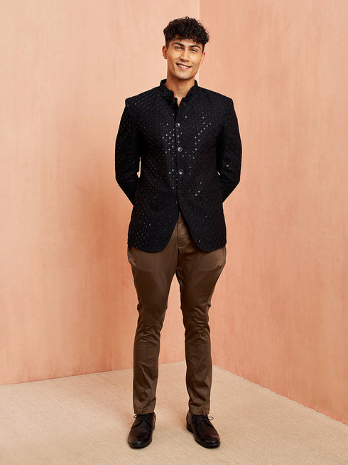 Men's Black Jodhpuri with Mehendi Green Breeches Set