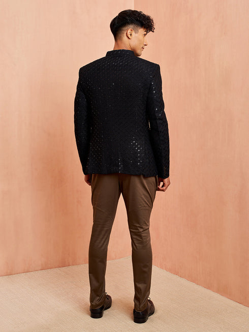 Men's Black Jodhpuri with Mehendi Green Breeches Set