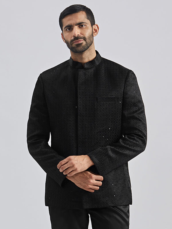 Men's Black Silk Blend Jodhpuri
