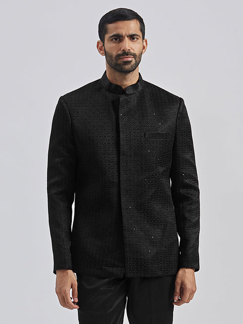 Men's Black Silk Blend Jodhpuri