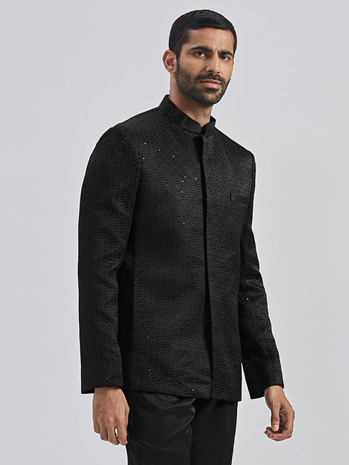 Men's Black Silk Blend Jodhpuri