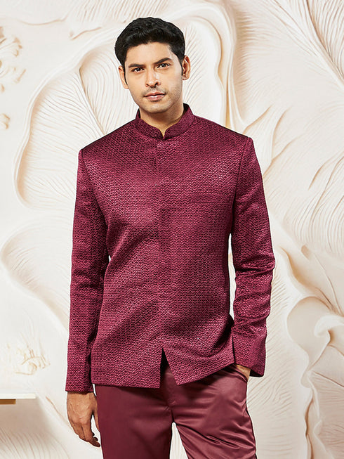 Men's Maroon Silk Blend Jodhpuri
