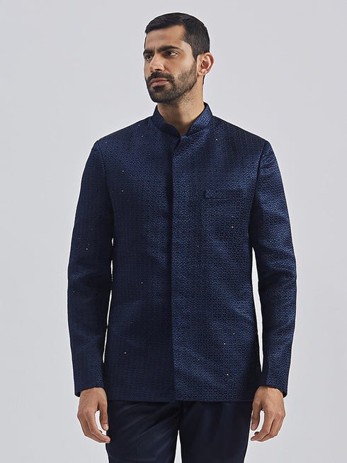 Men's Navy Blue Silk Blend Jodhpuri