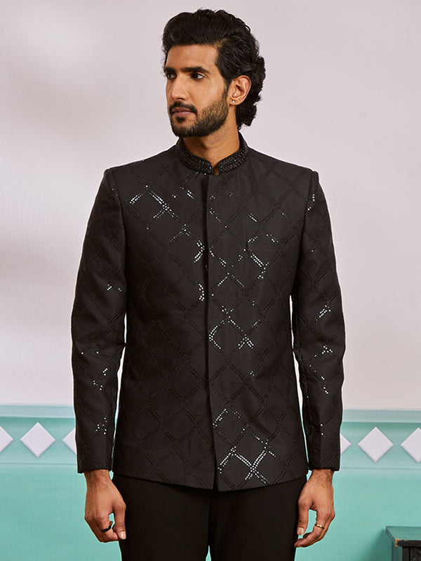 Men's Black Silk Blend Jodhpuri