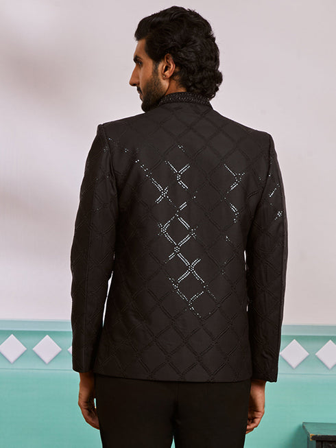 Men's Black Silk Blend Jodhpuri