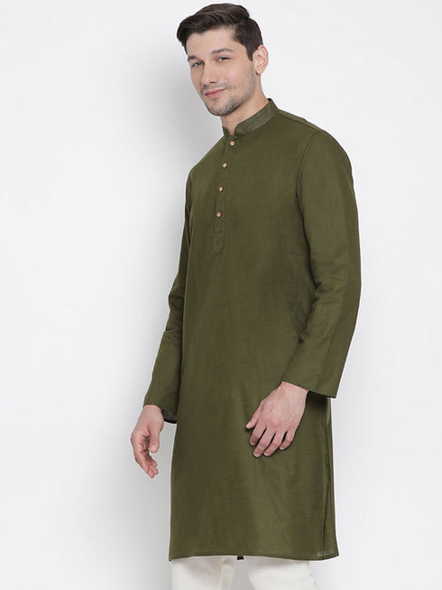 Men's Mehndi Green Cotton Kurta