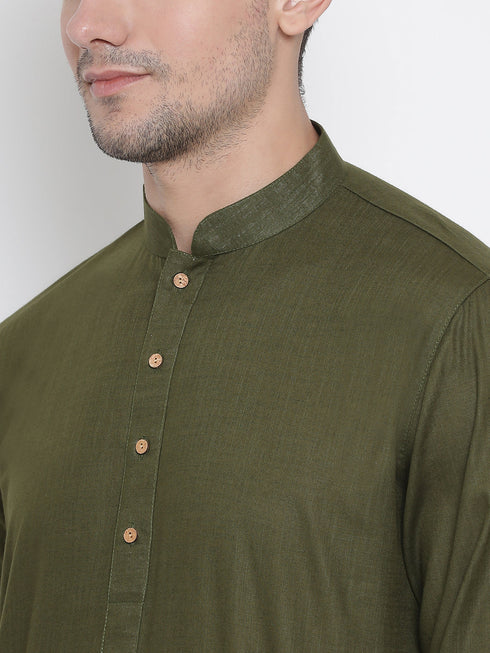 Men's Mehndi Green Cotton Kurta