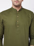 Men's Mehendi Green Solid Cotton Blend Kurta And White Pyjama Set