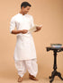 Men's White Cotton Kurta With White Solid Dhoti Set