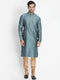 Men's Light Blue Cotton Silk Blend Kurta and Pyjama Set