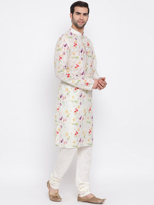 Men's Cream Cotton Blend Kurta and Pyjama Set
