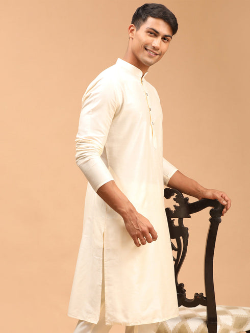 Men's Cream Viscose Rayon Kurta
