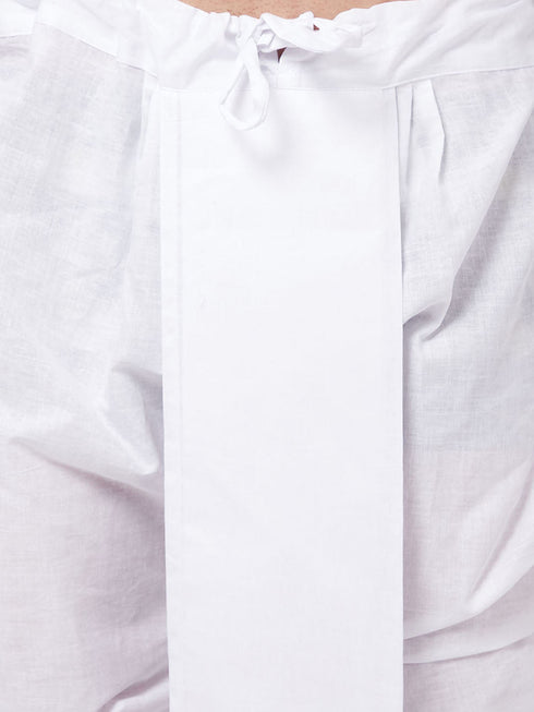 Men's Purple And White Cotton Blend Kurta And Dhoti Set