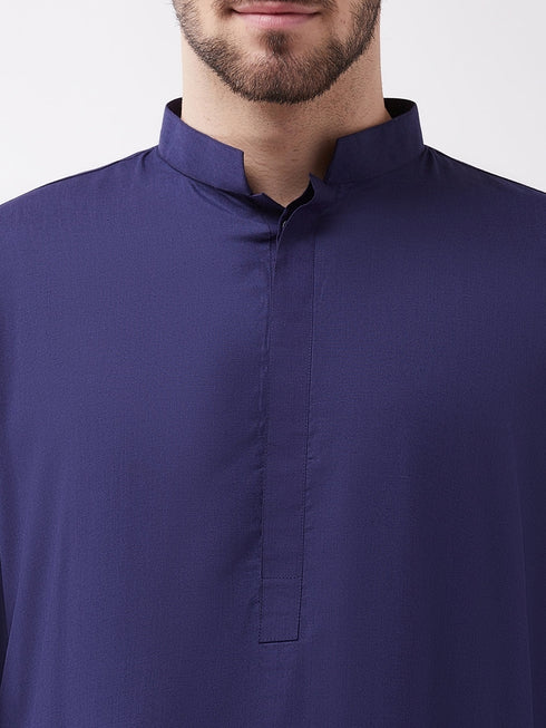 Men's Blue Cotton Blend Kurta and Pyjama Set