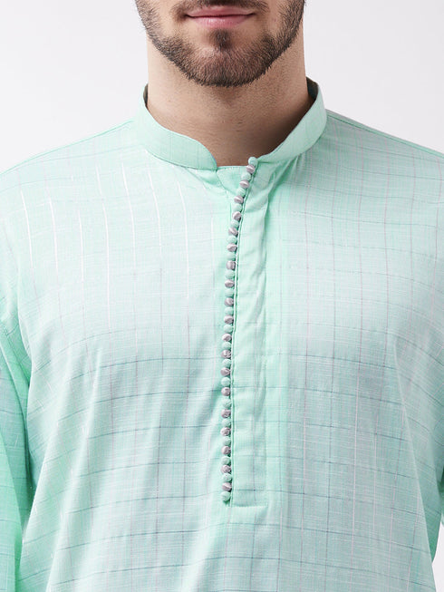 Men's Aqua Blue Cotton Blend Kurta