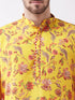 Men's Floral Printed Multicolor-Base-Yellow Muslin Blend Kurta