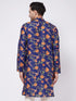 Men's Multicolor-Base-Navy Blue Muslin Blend Kurta