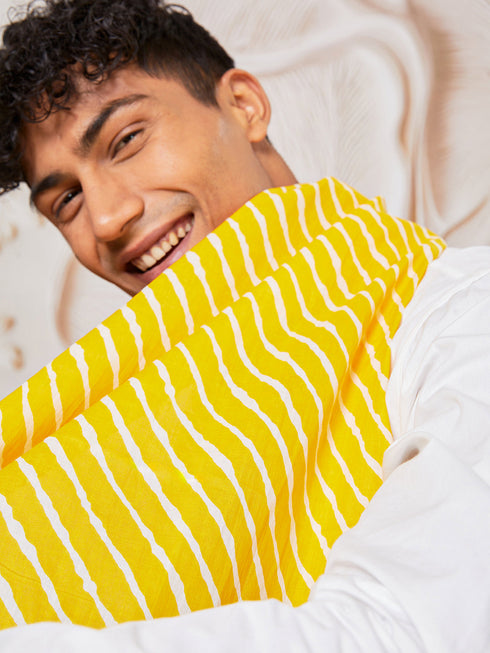 Men's White Cotton Kurta,Pyjama And Dupatta Set