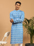 Men's Aqua Blue Ikkat Print Cotton Kurta