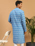 Men's Aqua Blue Ikkat Print Cotton Kurta