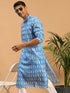 Men's Aqua Blue Ikkat Print Cotton Kurta