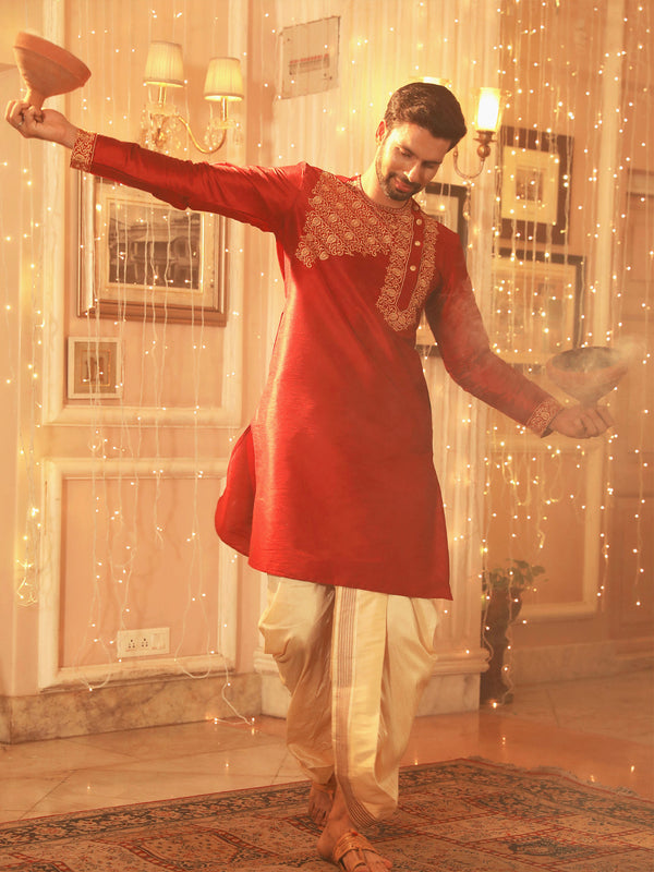 Men's Maroon Silk Blend Kurta