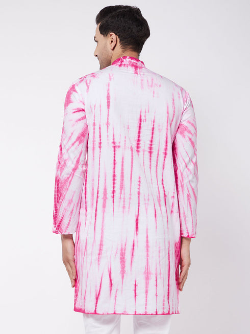 Men's Pink And White Tie And Dye Kurta