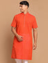 Men's Orange Striped Pure Cotton Kurta