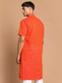 Men's Orange Striped Pure Cotton Kurta