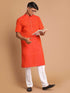 Men's Orange Striped Pure Cotton Kurta