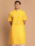 Men's Yellow Striped Pure Cotton Kurta