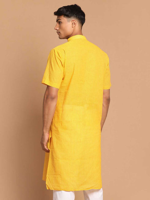 Men's Yellow Striped Pure Cotton Kurta