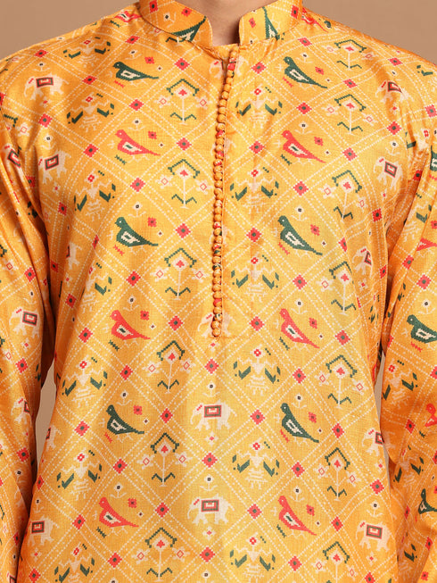 Men's Yellow Silk Blend Ethnic Kurta