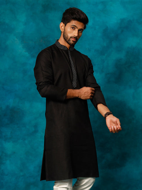 Men's Black Cotton Blend Ethnic Kurta