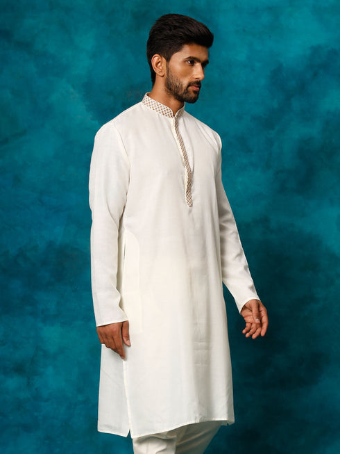 Men's Cream Cotton Blend Ethnic Kurta