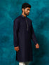 Men's Navy Blue Cotton Blend Ethnic Kurta