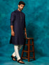 Men's Navy Blue Cotton Blend Ethnic Kurta